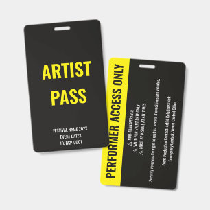 Custom Artist Performer Full Access Concert Yellow Badge