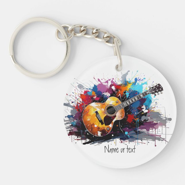 Custom Artistic Abstract Guitar Music Lover's Art  Keychain (Front)