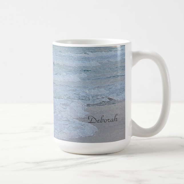 Custom Artistic Blue Green Ocean Waves Art Print Coffee Mug (Right)