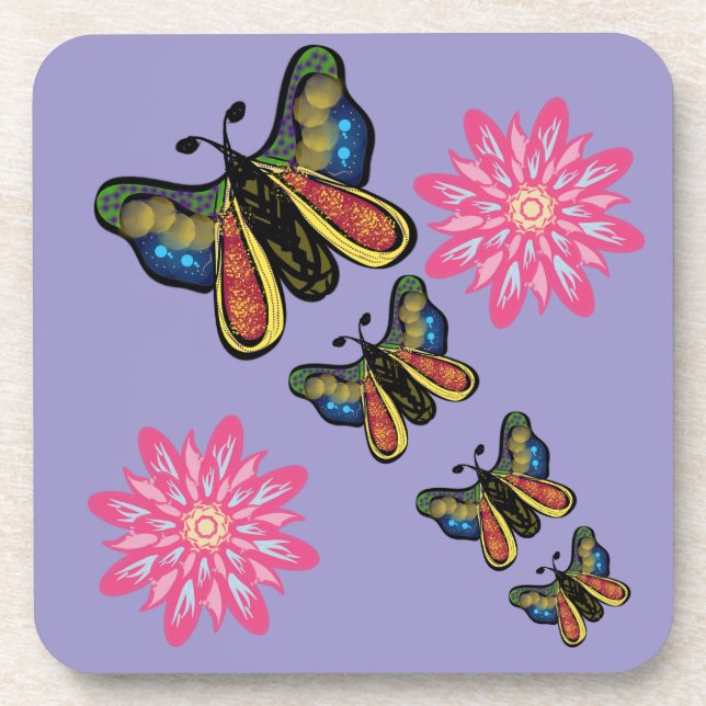 Custom Artistic Butterfly Cascade Beverage Coaster (Front)