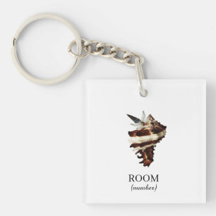 Custom Artistic Coastal Hotel room number Keychain