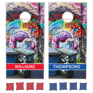 Custom Artistic Mural Graffiti Monogram Name Wood Cornhole Set