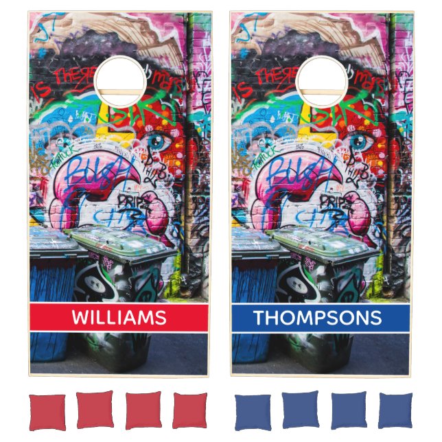 Custom Artistic Mural Graffiti Monogram Name Wood  Cornhole Set (Set)