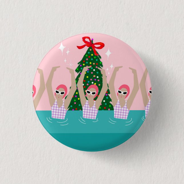 Custom Artistic Swimmers Illustration Christmas    Button (Front)