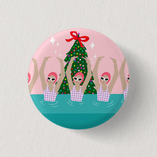 Custom Artistic Swimmers Illustration Christmas Button