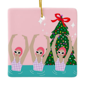 Custom Artistic Swimmers Illustration Christmas Ceramic Ornament