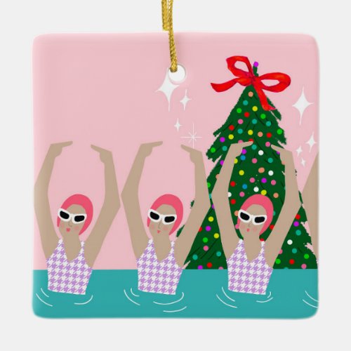 Custom Artistic Swimmers Illustration Christmas    Ceramic Ornament