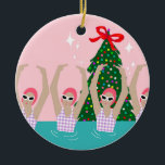 Custom Artistic Swimmers Illustration Christmas    Ceramic Ornament<br><div class="desc">Featuring cool modern illustration of synchronized women artistic swimmers in a pool with a Christmas tree and stars on the back. Artistic swimmers gift design in a pastel colors. Five swimming ladies in swimming pool. Cool swim team gift. synchronized swimming team gifts, synchronized swimming team coach gift. Artistic swimmers girl...</div>