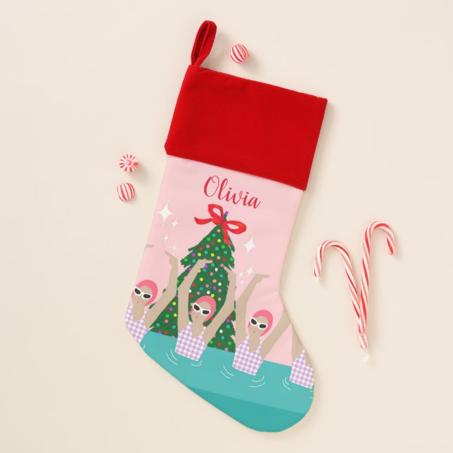 Custom Artistic Swimmers Illustration Christmas Christmas Stocking (Front)
