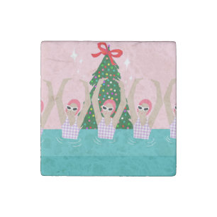 Custom Artistic Swimmers Illustration Christmas Stone Magnet