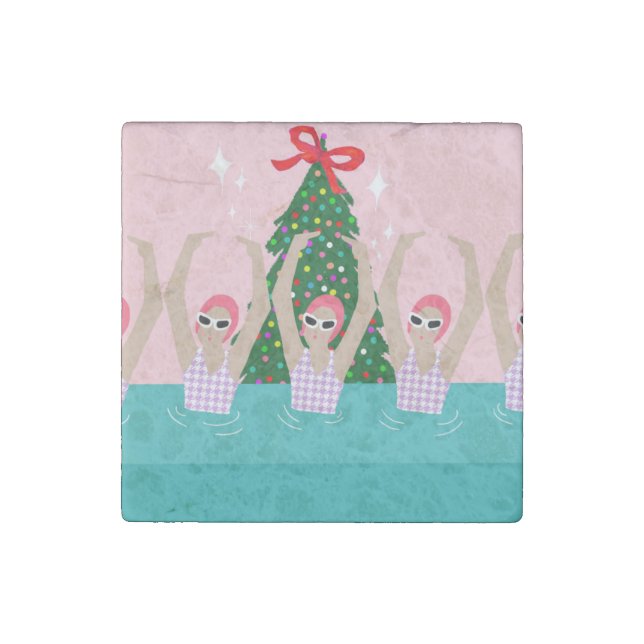 Custom Artistic Swimmers Illustration Christmas    Stone Magnet (Front)