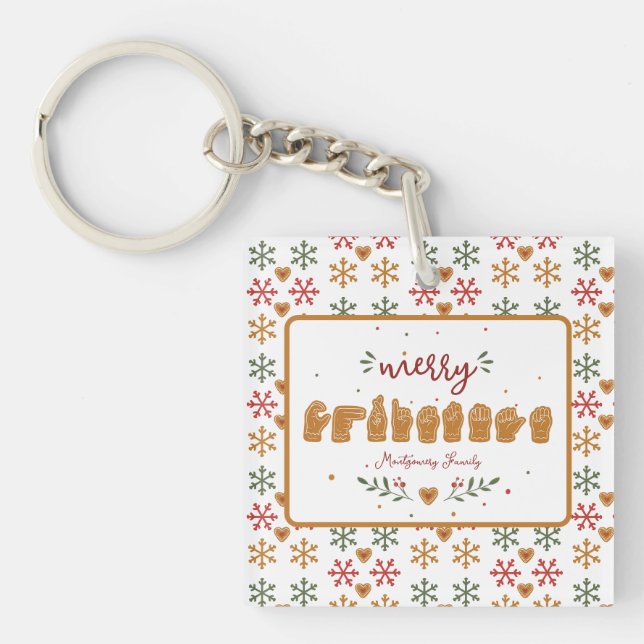 Custom ASL Merry Christmas Gingerbread Hands Keychain (Front)
