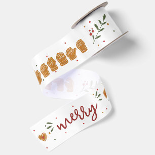 Custom ASL Merry Christmas Gingerbread Hands Satin Ribbon