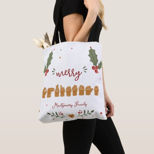 Custom ASL Merry Christmas Gingerbread Hands Tote Bag