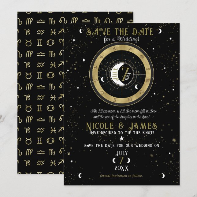 Custom Astrology Zodiac Moon Sign Save the Date   Invitation (Front/Back)