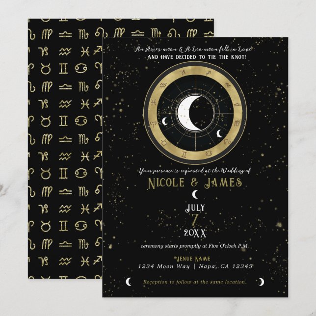Custom Astrology Zodiac Moon Sign Wedding Invitation (Front/Back)