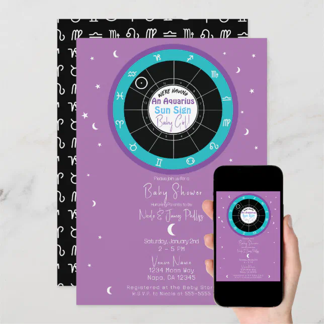 Custom Astrology Zodiac Sun Sign Baby Shower Invitation Zazzle
