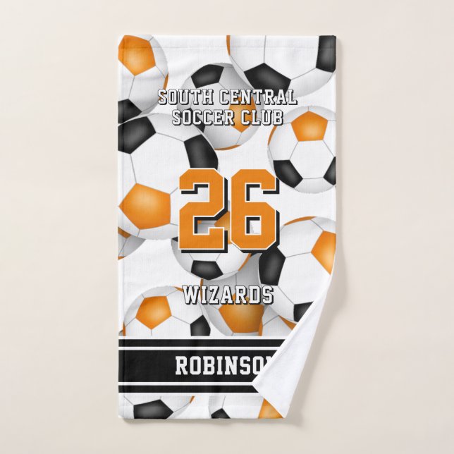 Custom athlete and team name orange hand towel  (Hand Towel)