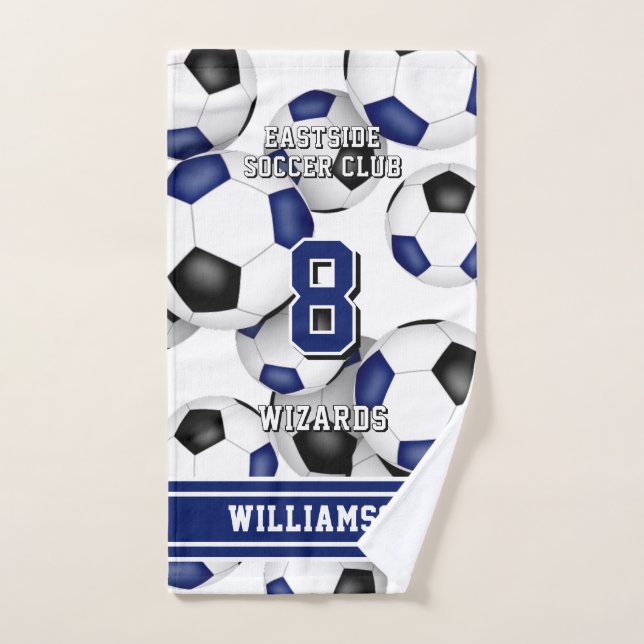 Custom athlete and team name soccer blue  hand towel  (Hand Towel)