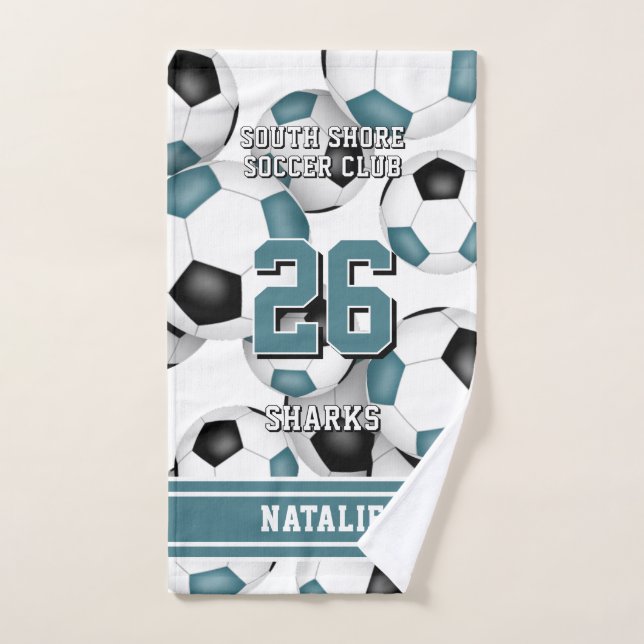Custom athlete and team name teal hand towel  (Hand Towel)