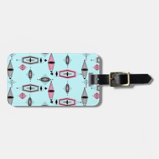 Custom Atomic Pink & Grey Pattern Luggage Tag (Front Horizontal)