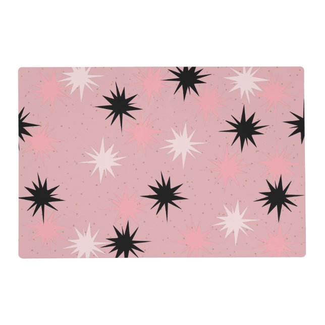 Custom Atomic Pink Starbursts Laminated Placemat (Front)