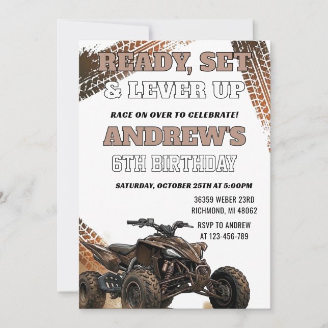 Custom ATV Racing boy Birthday Party Invitation  (Front)