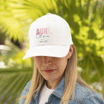 Custom Aunt Hat | Soft Pink Retro<br><div class="desc">Celebrate the new or proud aunt in your life with this stylish retro-inspired trucker hat. Featuring the word “AUNT.” in soft pink, with a personalized name and "EST." year below, this custom cap makes a thoughtful and fun gift for baby announcements, gender reveals, birthdays, or just because. Comfortable and adjustable,...</div>