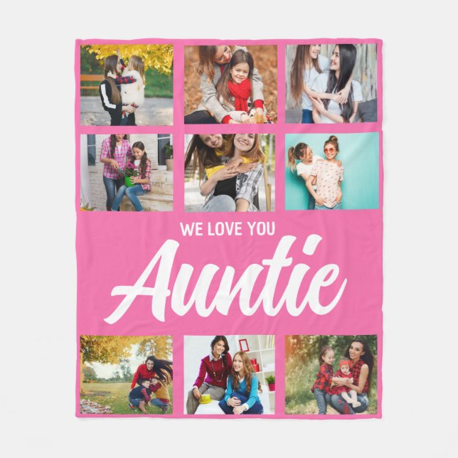 Custom Aunt Photo Throw Gift with Kids Names Fleece Blanket (Front)