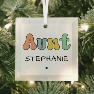 Custom Aunt Retro Gift   Auntie Personalized Glass Ornament