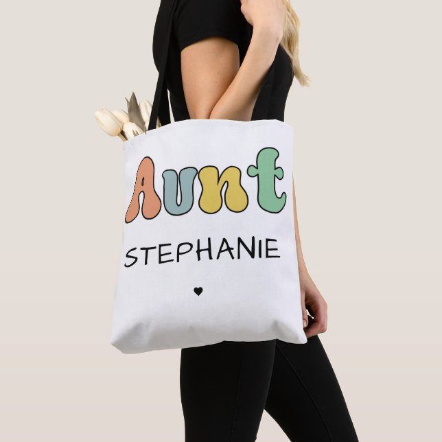 Custom Aunt Retro Gift | Auntie Personalized Tote Bag (Close Up)
