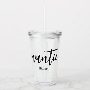 Custom Auntie Est. Modern Brush Script Typography Acrylic Tumbler
