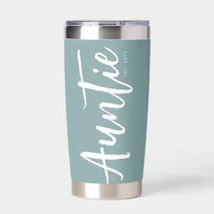 Custom Auntie Est. Modern Brush Script Typography Insulated Tumbler
