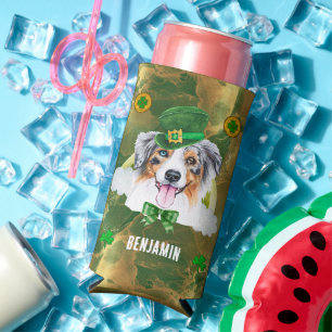 Custom Australian Shepherd Gold St. Patricks Day Seltzer Can Cooler