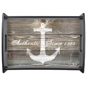 Custom "Authentic since" rustic Nautical Old Wood Serving Tray