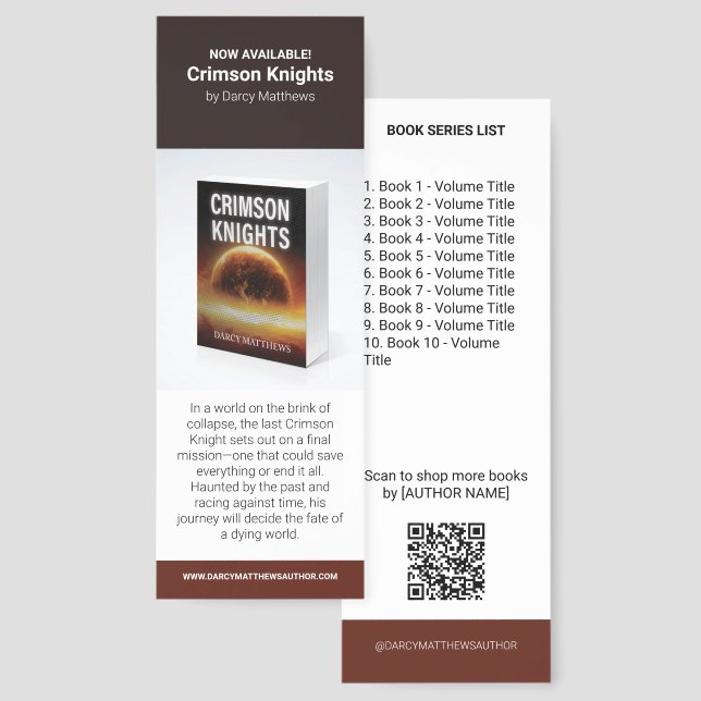 Custom Author Promotional Book Series List QR Bookmarks (Front & Back)