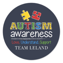 Custom Autism Awareness Love Understand Support Classic Round Sticker