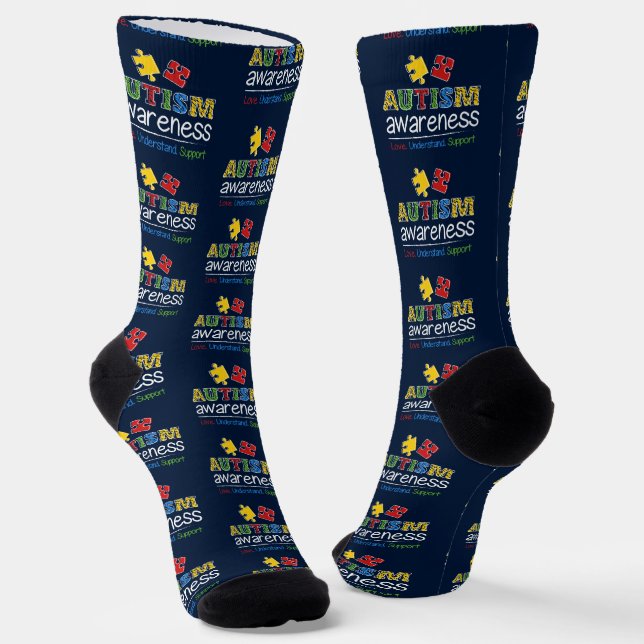 Custom Autism Awareness Love Understand Support Socks (Angled)