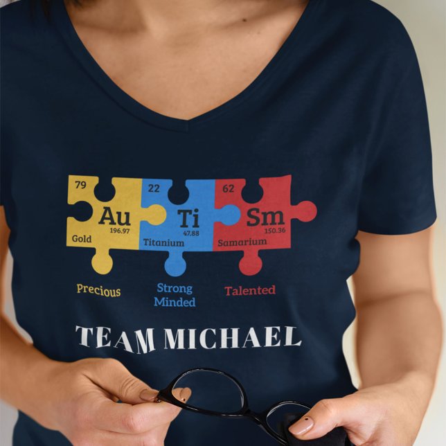Custom Autism Awareness Matching Family Mom T-Shirt (Autism Awareness Team Name Periodic Table T-Shirt)