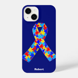 Custom Autism Awareness Ribbon Blue iPhone 14 Case