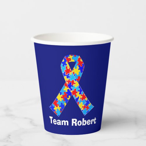 Custom Autism Awareness Ribbon Blue Party Paper Cups