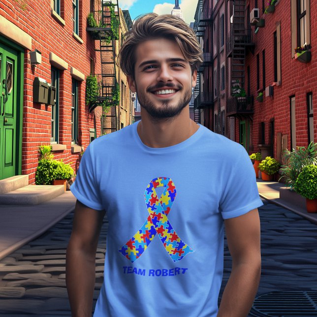 Custom Autism Awareness Ribbon Blue T-Shirt (Creator Uploaded)