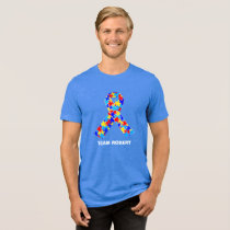 Custom Autism Awareness Ribbon Blue Tri-Blend Shirt