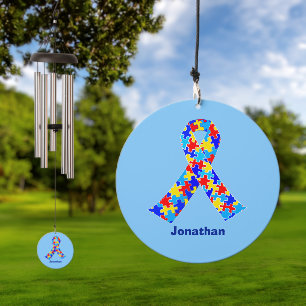Custom Autism Awareness Ribbon Blue Wind Chime