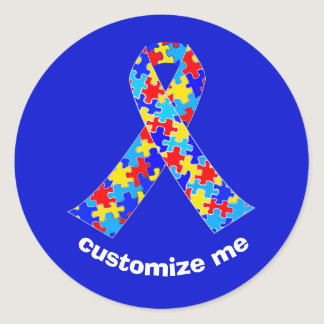 Custom Autism Awareness Ribbon Classic Round Sticker