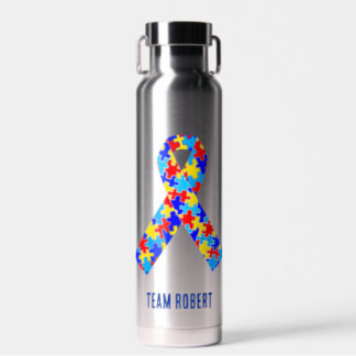 Custom Autism Awareness Ribbon Cute Personalized Water Bottle