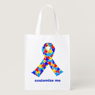 Custom Autism Awareness Ribbon Grocery Bag