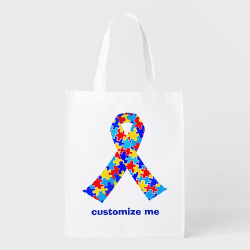 Custom Autism Awareness Ribbon Grocery Bag