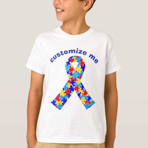 Custom Autism Awareness Ribbon Kids T_Shirt