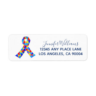 Custom Autism Awareness Ribbon Return Address Label